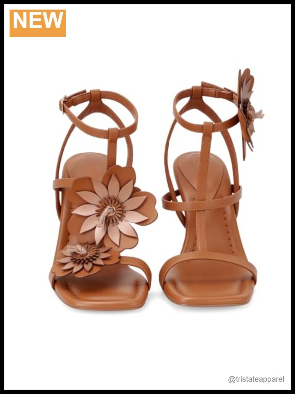 Floral High Heel Strappy Sandals Square Toe Stiletto Faux Leather